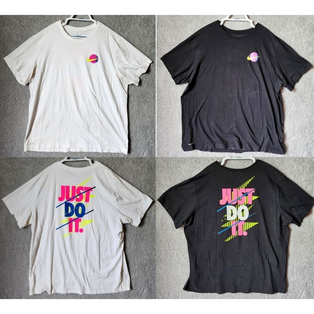 Lot of 2x Nike Dri-Fit Neon Just Do It Logo Black & White T Shirts Size XXL‎